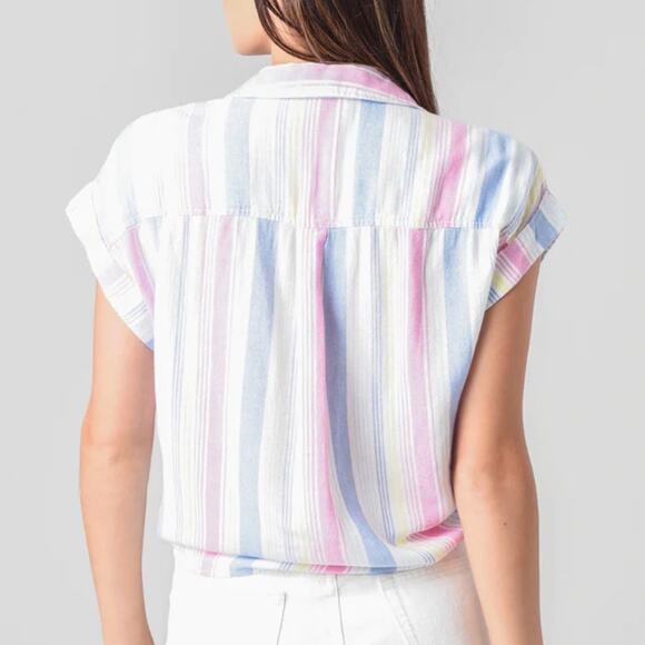 Bella Dahl Women's‎ Cap Sleeve Tie-Up Front Striped Button Down Shirt Size S - Picture 2 of 10